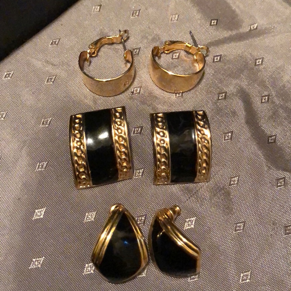 Gold & Black Earrings Set of 3